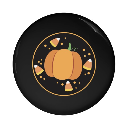 Pumkpin on a circle with candy corn Pin Buttons