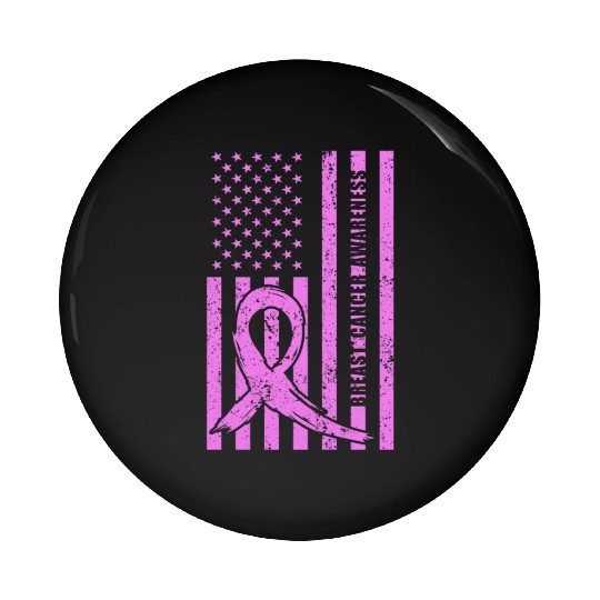 Pink Ribbon Breast Cancer Awareness US Flag Pin Buttons