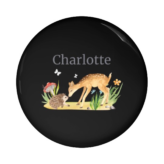 Forest Animal Deer Hedgehog Flowers Name Charlotte Pin Buttons