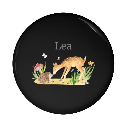 Forest Animal Deer Hedgehog Flowers Name Lea Pin Buttons