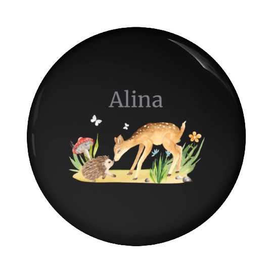 Forest Animal Deer Hedgehog Flowers Name Alina Pin Buttons