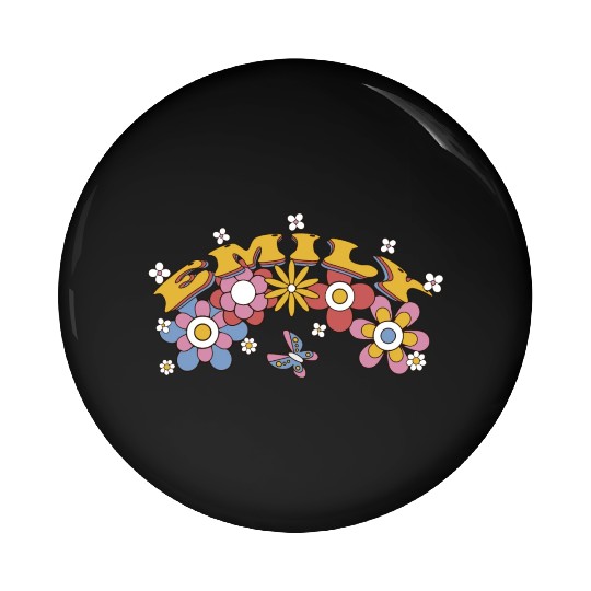 Emily Groovy Flower Tie Dye, Emily Hippie Flower Pin Buttons