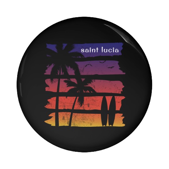 Cool Saint Lucia Surfing Fan Beach Palm Tree Pin Buttons