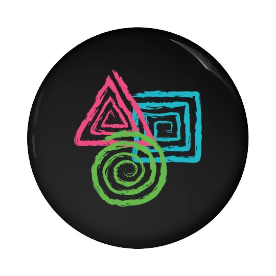 Geometric Shapes. Square, Triangle, Circle Spirals Pin Buttons