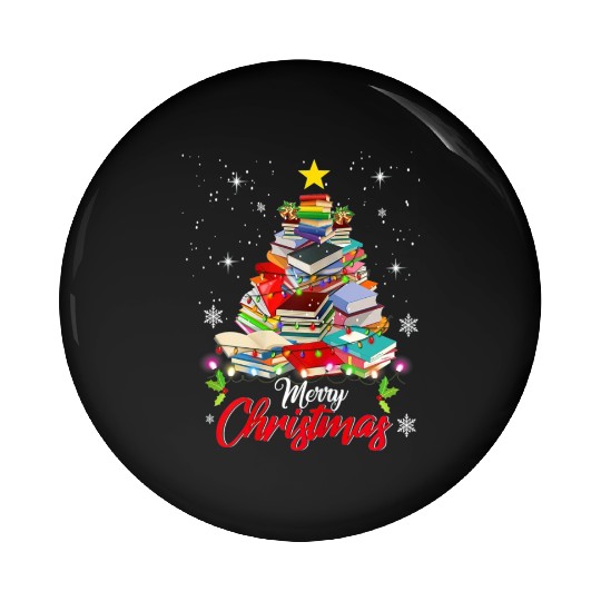 Merry Christmas Tree Love Reading Books Librarian Pin Buttons