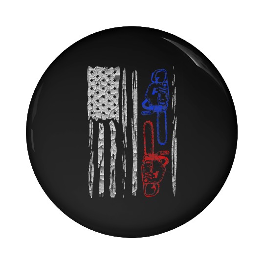 Vintage US FLAG CHAINSAW Lumberjack Logger Lumber Pin Buttons