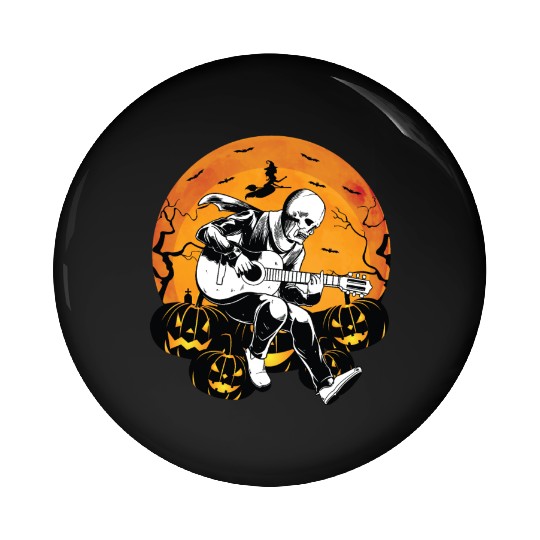 Spooky Solo Musician Guitarist Shadow Pumpkins Pin Buttons