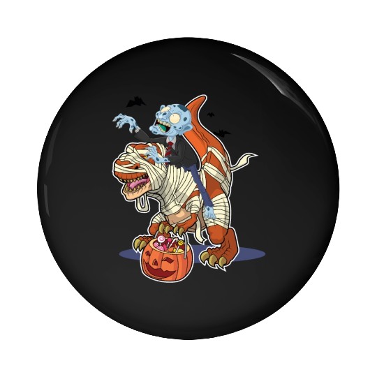 Halloween monster riding dinosaur mummy Pin Buttons