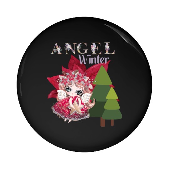Winter Angel Christmas Tree Poinsettia Pin Buttons