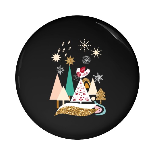 Christmas Winter Scandinavian Trees Snow Pin Buttons