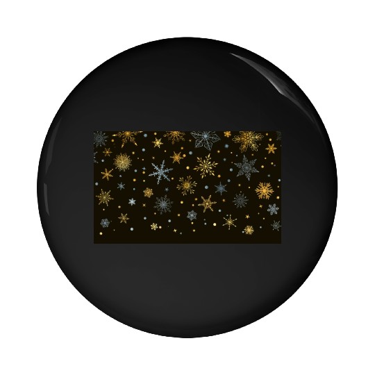 Elegant Snowflakes Black Gold Silver Pin Buttons