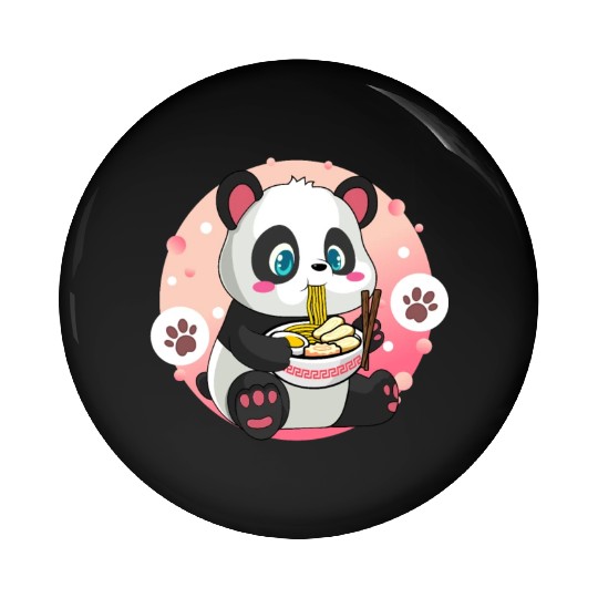 Cute Kawaii Panda Eating Ramen Pin Buttons