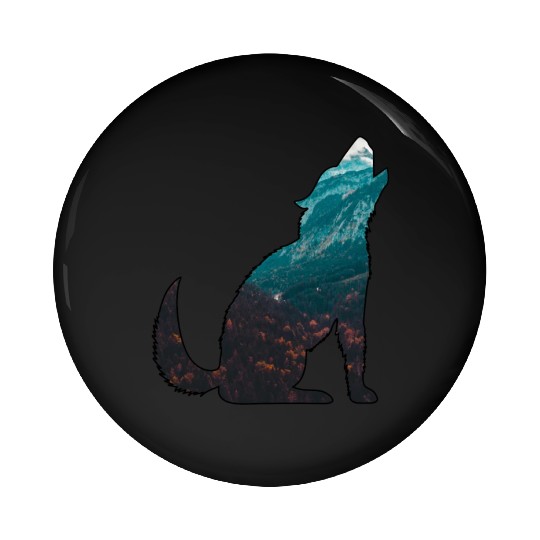 The Wilderness calls Wolf Forest Mountains Nature Pin Buttons