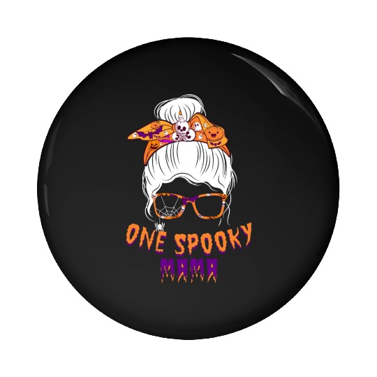 One Spooky Mama Skull Pumpkin Halloween Pin Buttons