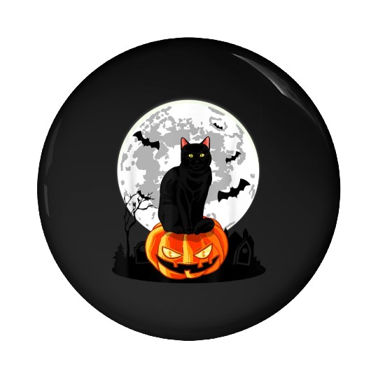 Black Cat On Pumpkin Pin Buttons Full Moon Halloween