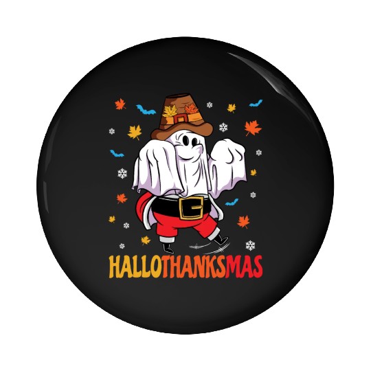 Happy Hallothanksmas Halloween Thanksgiving Santa Pin Buttons