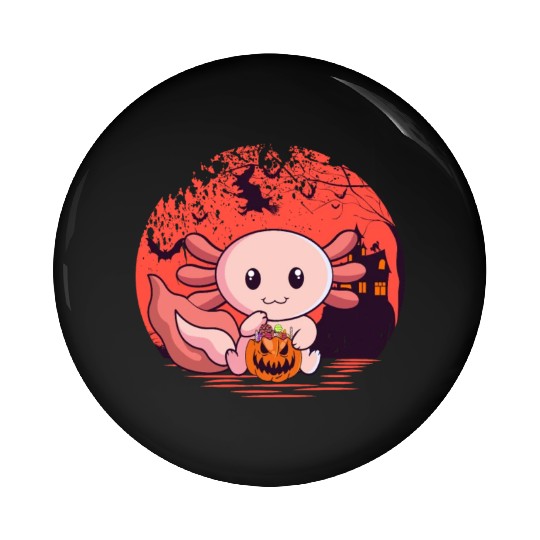 Candy Eating Axolotl Pumpkin Halloween Pin Buttons