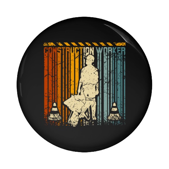 Retro vintage construction worker Pin Buttons