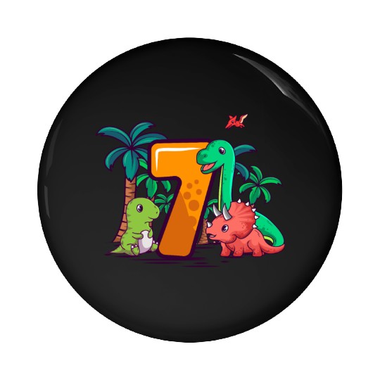 7th Birthday Trex Triceratops Dinosaur 7 Year Pin Buttons