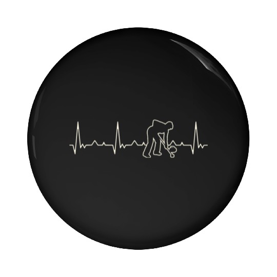 Curling Stone Ice. Heart. Love. EKG. Pulse. Beat. Pin Buttons