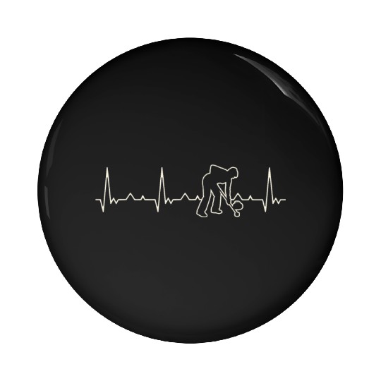Curling Stone Ice. Heart. Love. EKG. Pulse. Beat. Pin Buttons