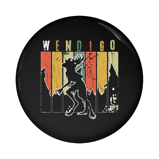 Retro Folk Wendigo Halloween Cryptid Monster Pin Buttons