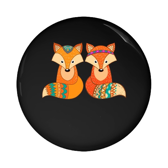 Tribal Fox Couple Wildlife Animal Lover Zookeeper Pin Buttons