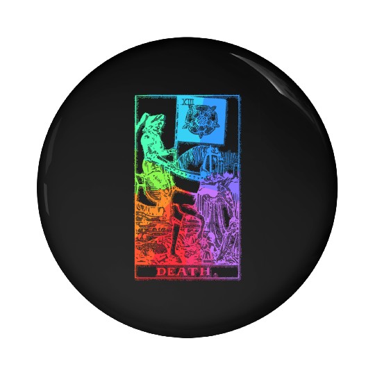Death Tarot Card Psychic Occult Pagan Witch Rainbo Pin Buttons