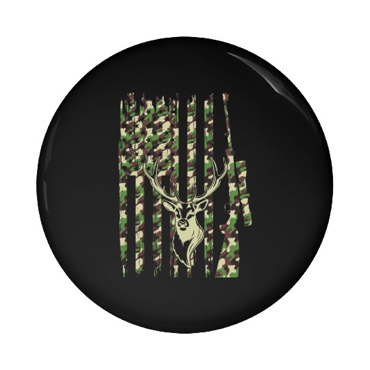 Deer Hunter Camouflage Flag Deer Head - Deer Hunti Pin Buttons
