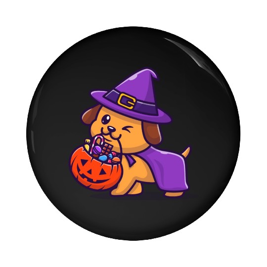 Dog witch with a pumpkin - Halloween Pin Buttons