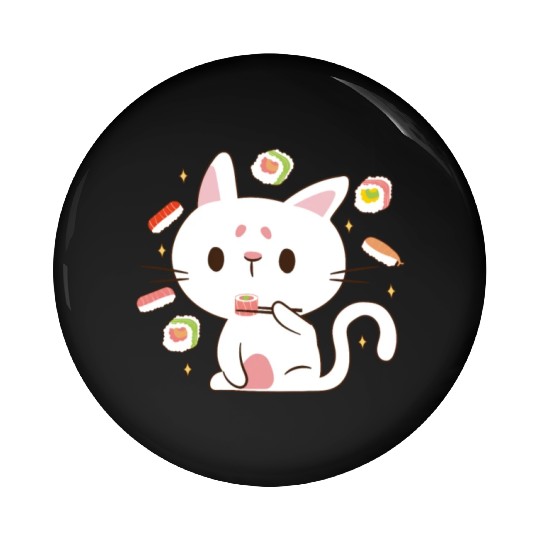 Kawaii Cat Eating Sushi Japanese Raw Food Pin Buttons