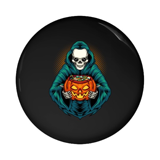 Grim Reaper With Scary Pumpkin - Halloween Pin Buttons