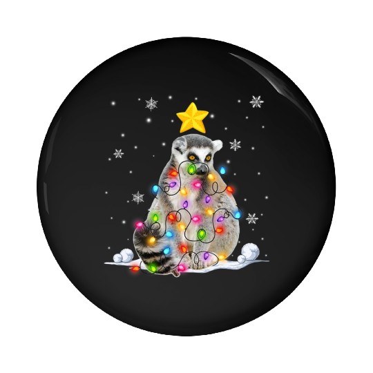 Xmas Lemur Animals Lover Christmas Tree Lights Pin Buttons