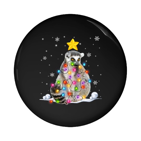 Xmas Lemur Animals Lover Christmas Tree Lights Pin Buttons