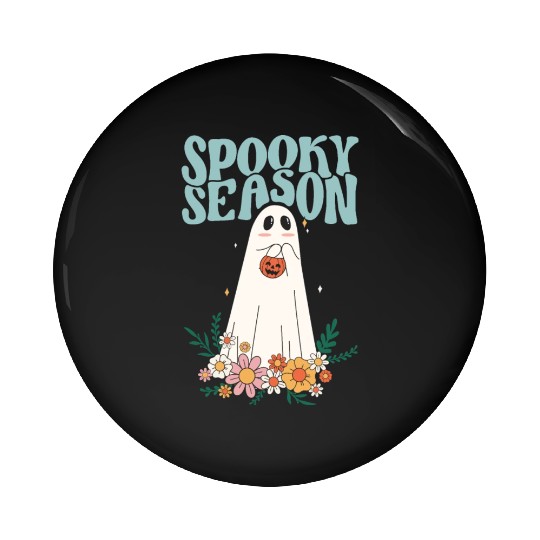 Funny Floral Ghost Halloween Spooky Season Pin Buttons
