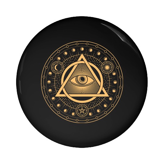 Rune Alchemy Circle with All Seeing Witchcraft Eye Pin Buttons
