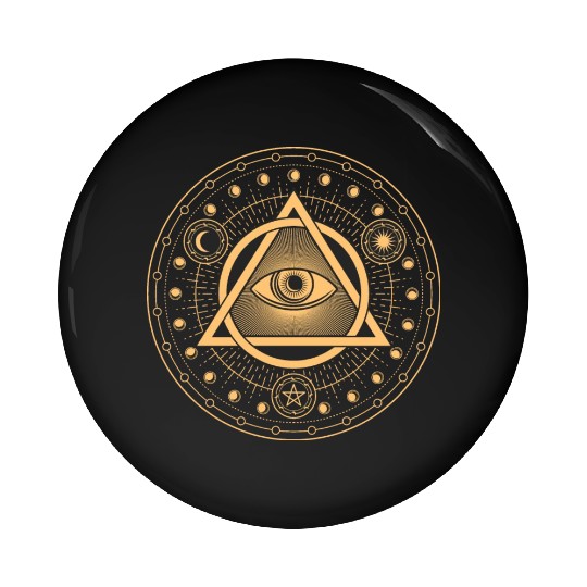 Rune Alchemy Circle with All Seeing Witchcraft Eye Pin Buttons