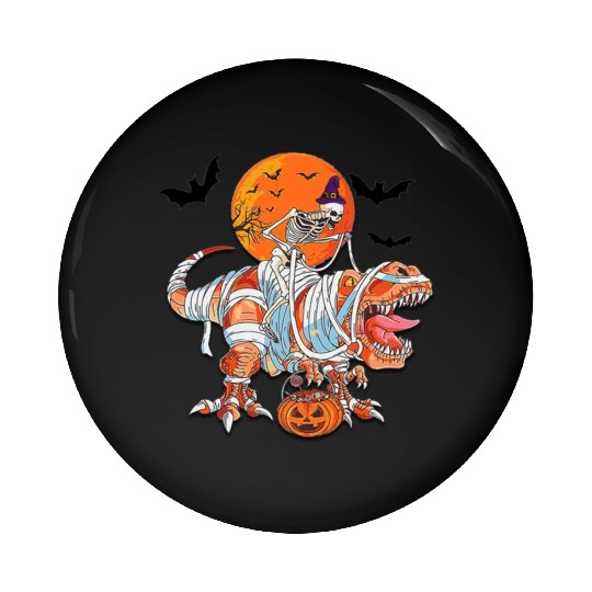 Skeleton Riding Mummy Dinosaurs T Rex Halloween Pin Buttons