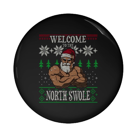 The North Swole Santa Claus Christmas Gym Pun Pin Buttons