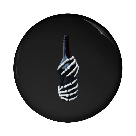 Halloween Skeleton Hand holds wine Bottle Minimal Pin Buttons