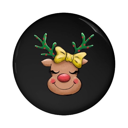 Cute Reindeer Red Nose Christmas Holiday Pin Buttons