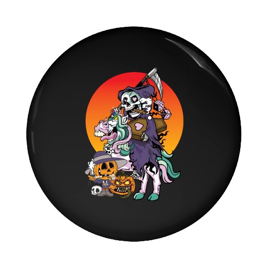 Unicorn Halloween Pumpkin Grim Reaper Pin Buttons