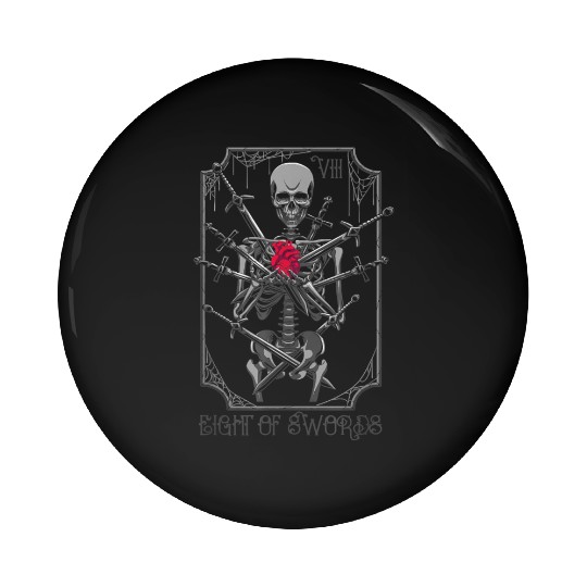 8 of Swords Tarot Card Skeleton Witchy Pagan Pin Buttons