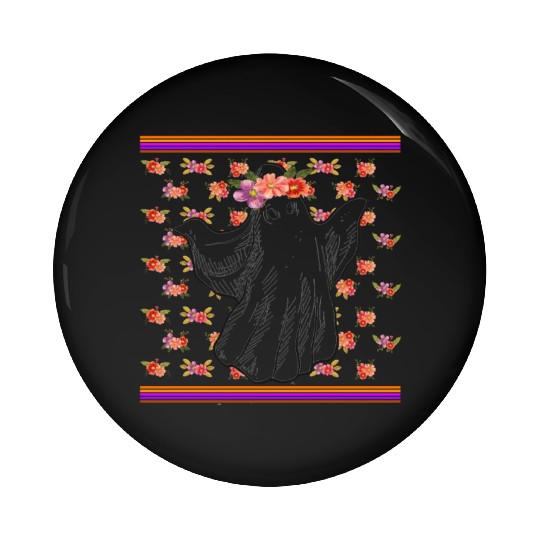Halloween Theme Cute Ghost Floral Coffee Lover Pin Buttons