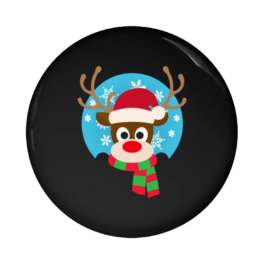 Cute Rudolph Red-Nosed Reindeer Christmas Design Pin Buttons