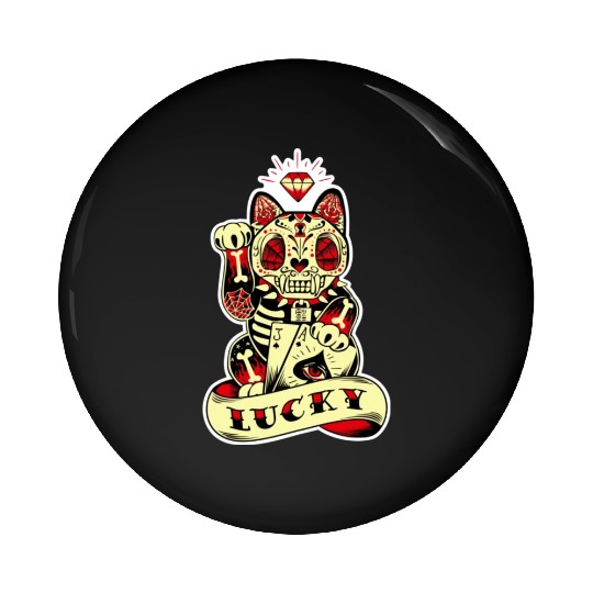 lucky cat Skull Candy Pin Buttons