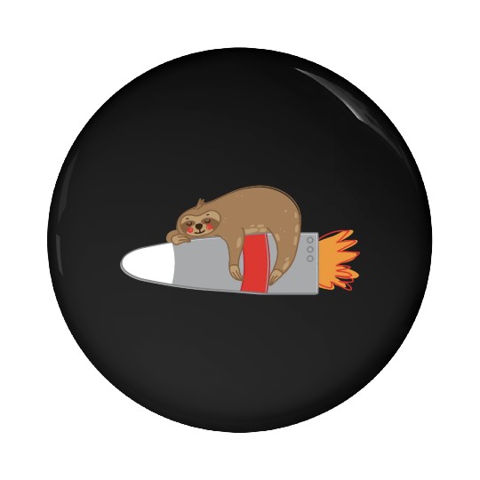 A Sloth sleeping on a rocket Pin Buttons