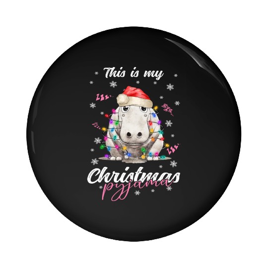 Winter Christmas Pyjama Hippopotamus Pin Buttons