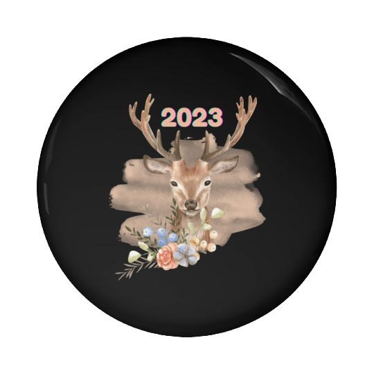 Brown Beige Watercolor Illustrated Deer Pin Buttons