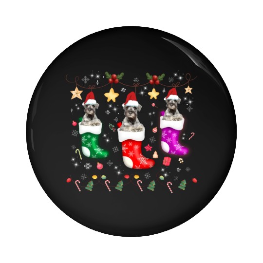 Miniature Schnauzer Christmas Lights Funny Xmas Pin Buttons